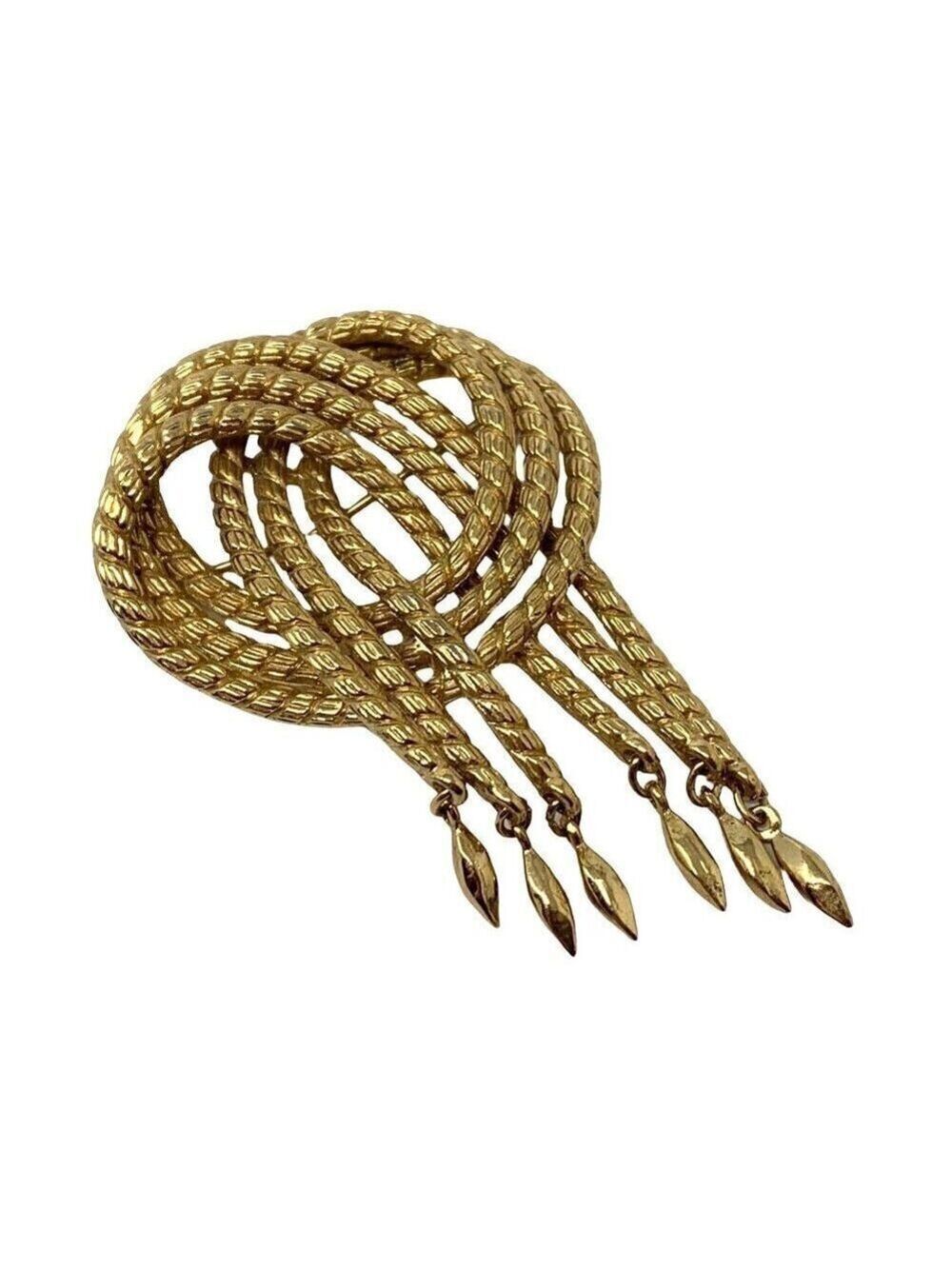 Vintage Monet Rope Knot Brooch Pin Goldtone Gold Tone Tremble Large 2.75 in Sign